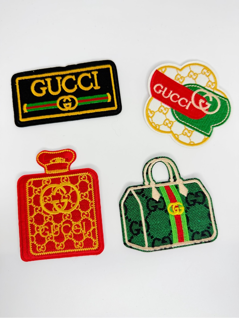 4pc Designer Iron-on Patch Set in Green, Red, Gold, Black